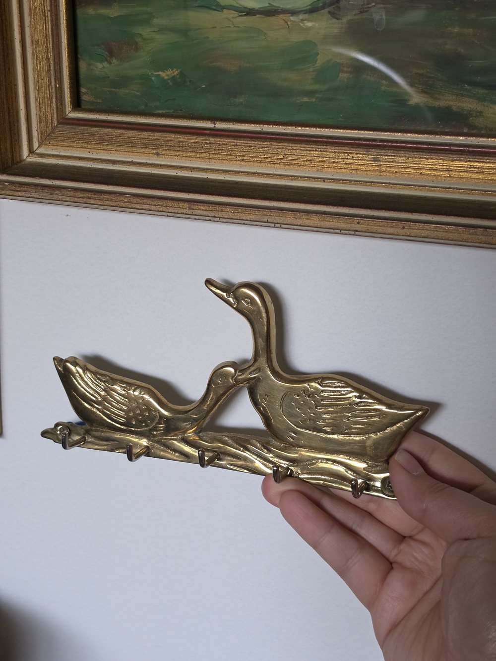 Vintage Gold Brass Duck Hook Rack Key Holder